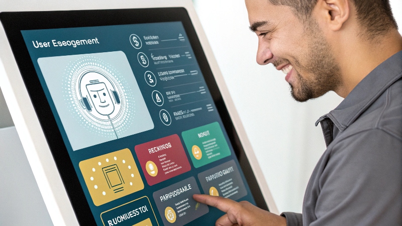 Interactive kiosk displaying business benefits